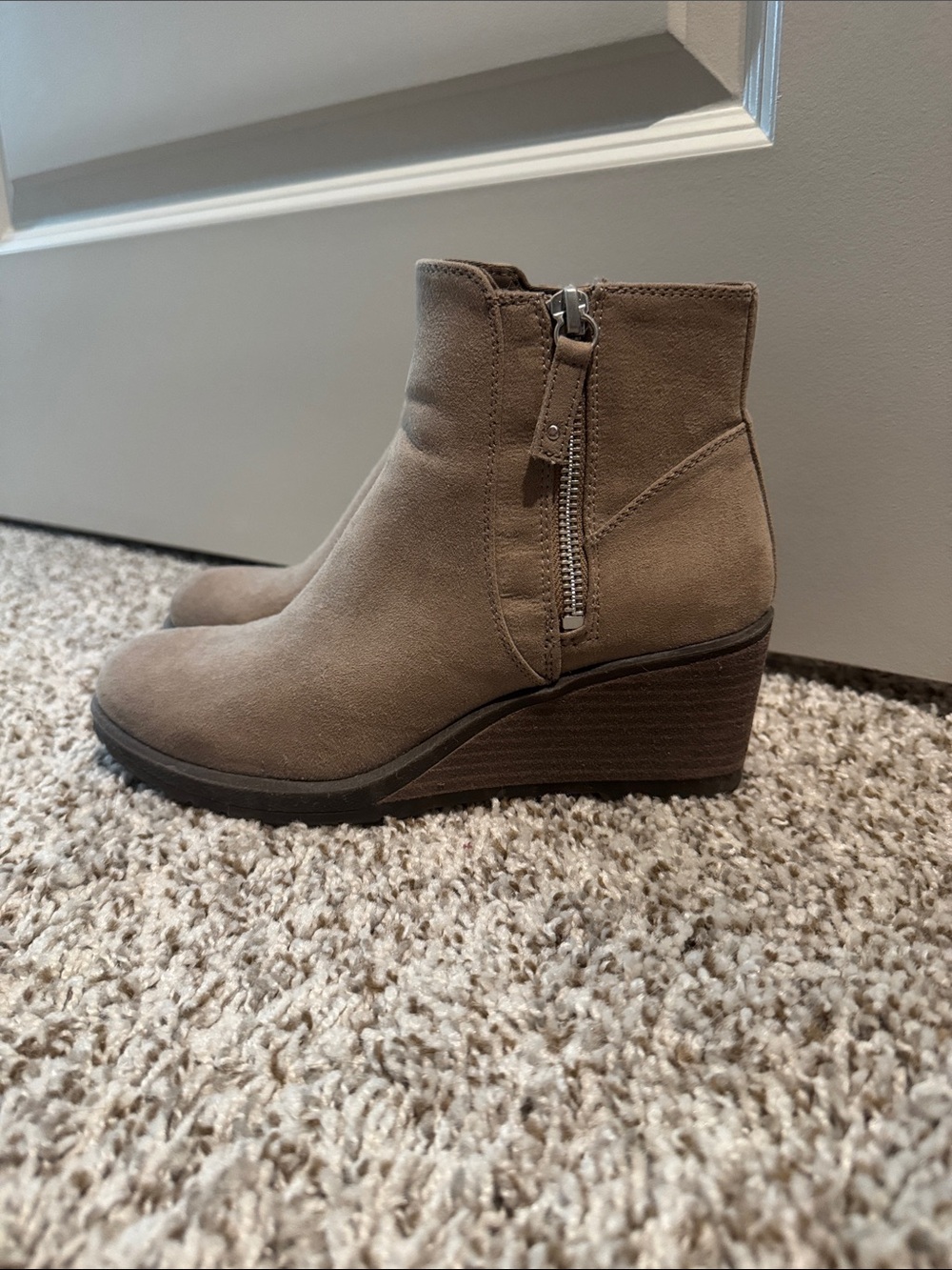 Dr. Scholl's Taupe Suede Wedge Ankle Boots with Side Zip